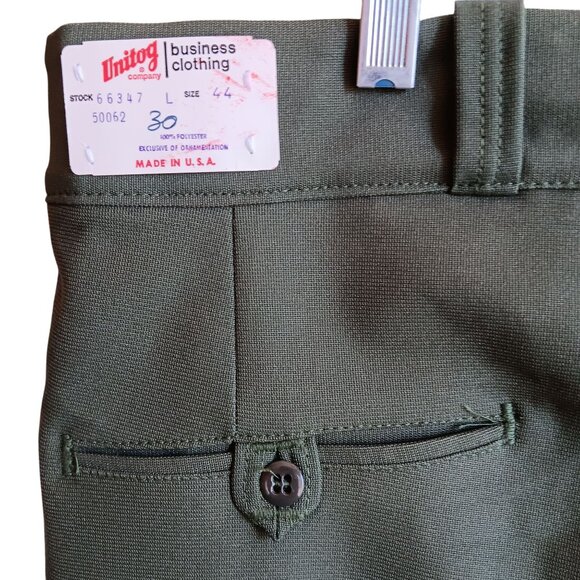 44x30 Vintage Work Pants 44 Men's Green Unitog Mechanic 1970's Union Made USA - Picture 2 of 6